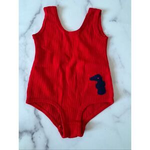 Kmart vintage retro girls 2T red one piece swimsuit seahorse 70s bathing suit sw